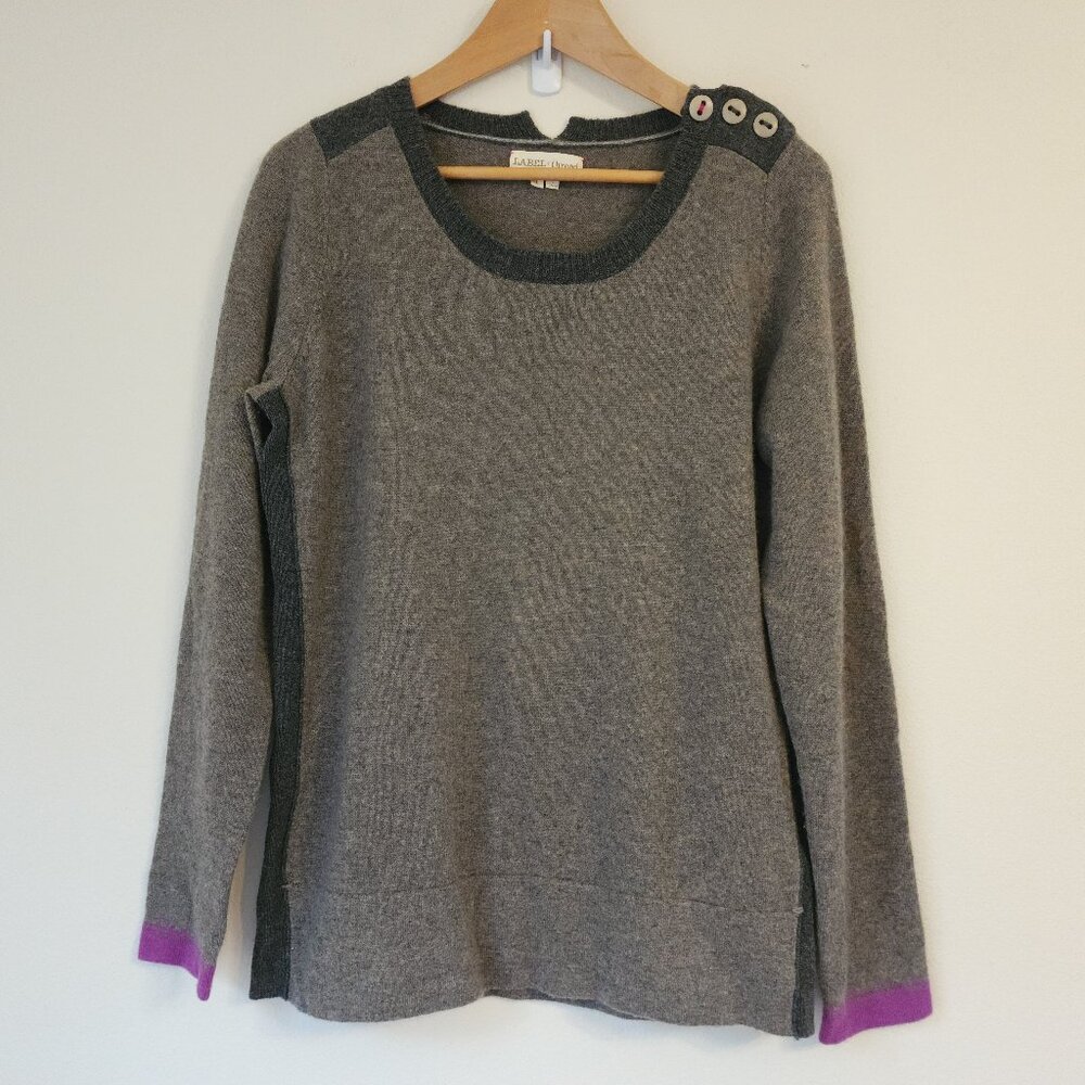 Label+Thread Women Cashmere Knit Button Accent Pullover Sweater Top Brown L